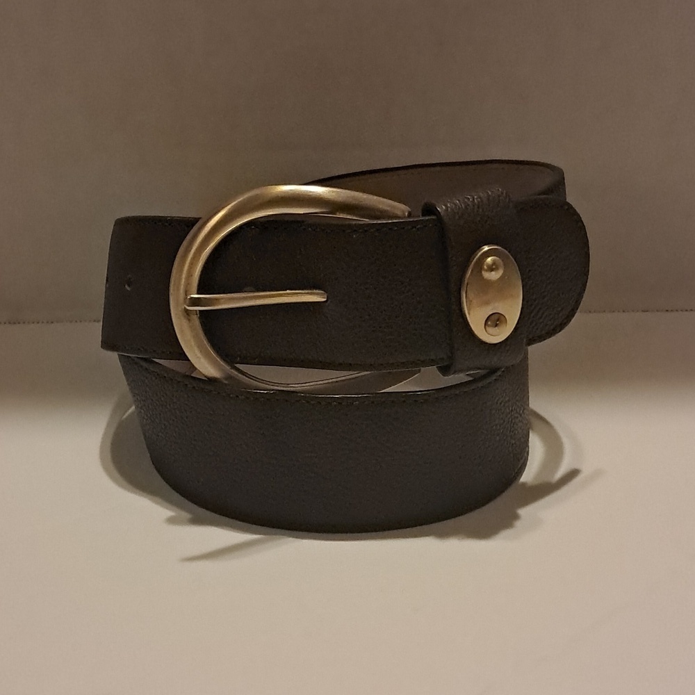 Ann Taylor Women Wide Brown Genuine Leather Belt with Gold Tone Buckle Size M - Picture 2 of 9